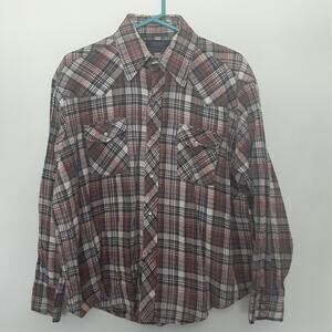Vtg Lariat Mens XL Flannel Red Blue Pearl Snap Long Sleeve Western Shirt Soft